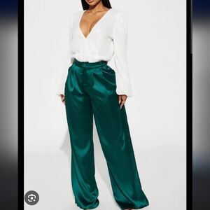 Resa Green Satin Wide-Leg Pants